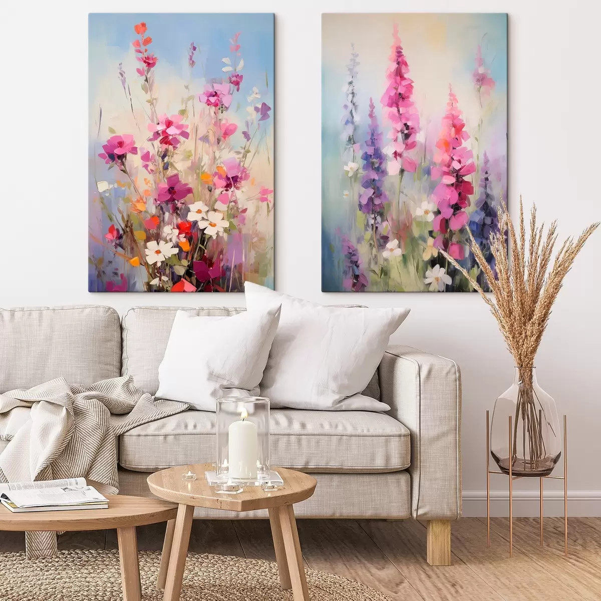 Tableau Fleurs éclatantes avec des marguerites blanches dans un champ, coups de pinceau doux, couleurs pastel, style impressionniste m00882