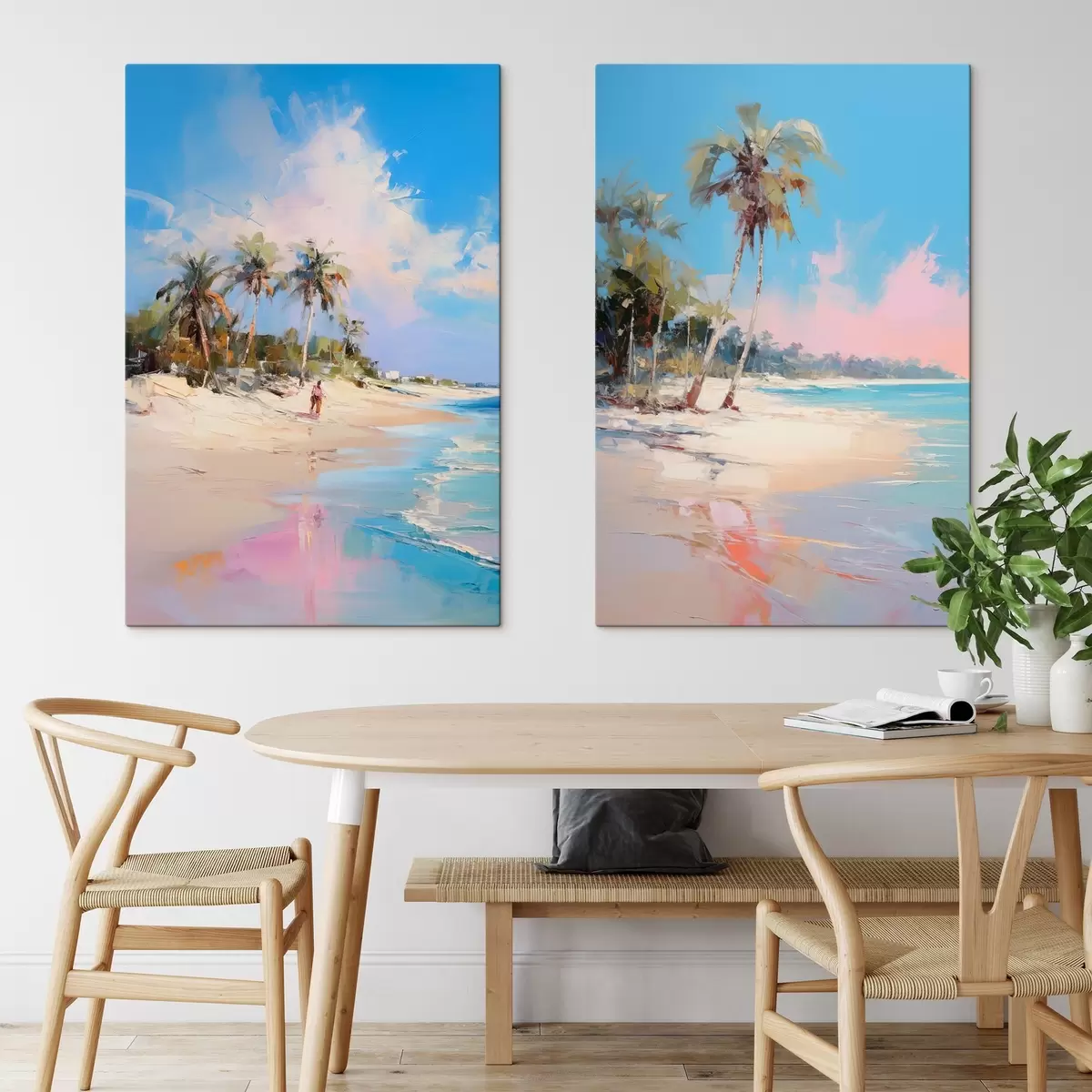 Tableau Paysage abstrait, une plage avec des palmiers, une journée ensoleillée avec un ciel bleu et quelques nuages m00885