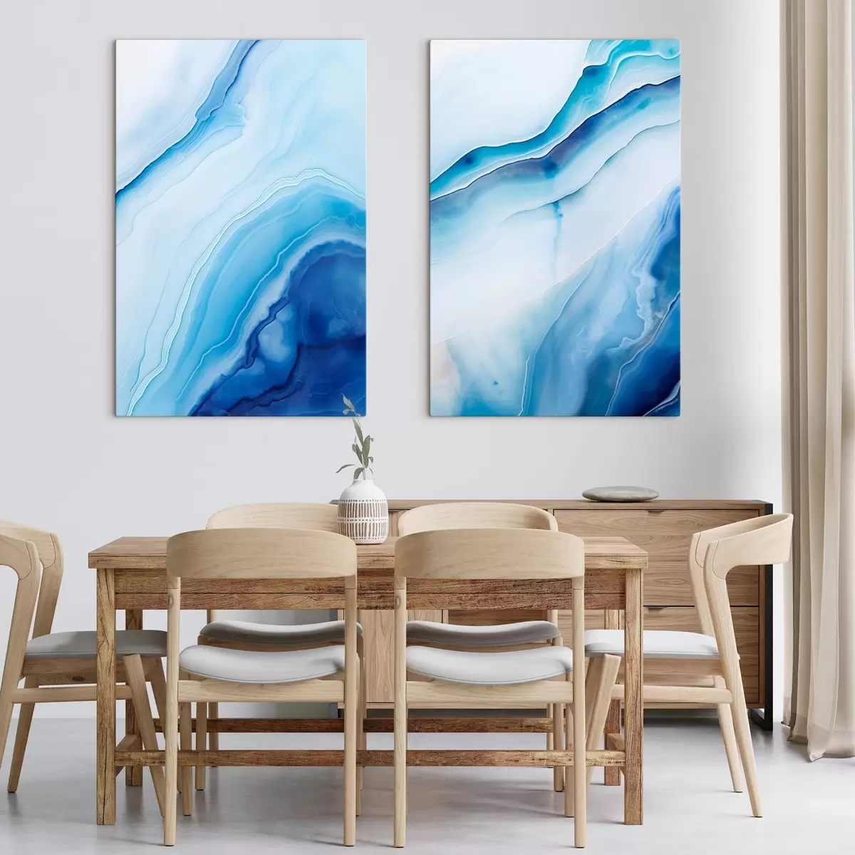 Tableau Imprimé abstrait bleu et blanc agate, lignes tourbillonnantes et dégradés, texture lisse, art moderne, minimaliste m00888