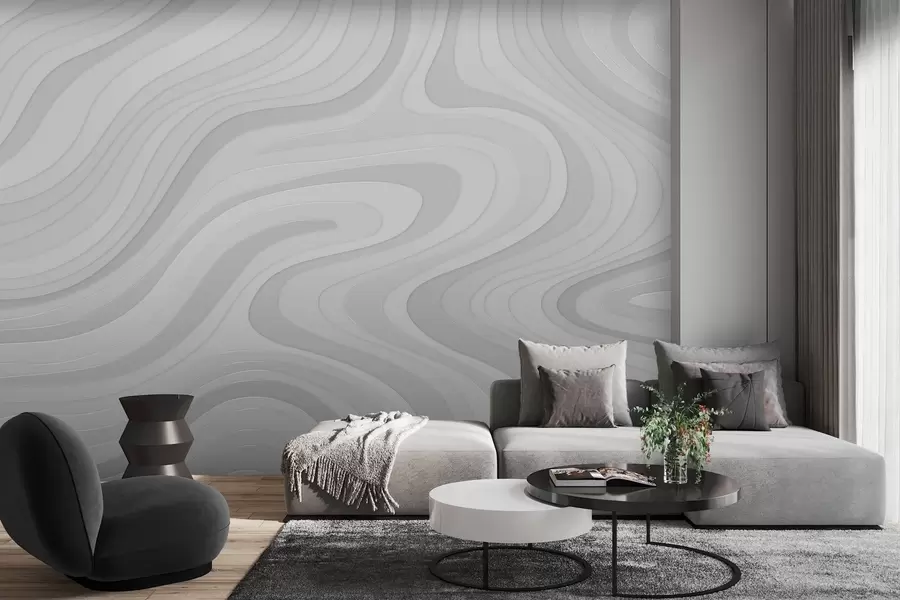 Papier peint vagues abstraites dans les tons gris w04813v1