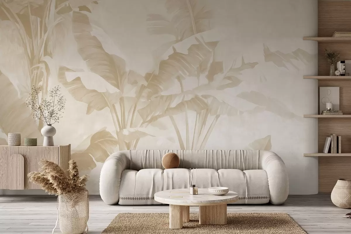 Papier peint Feuilles de bananier tropicales dans des tons beiges doux w09311v2 buy France - Uwalls.fr Papier peint Feuilles de bananier tropicales dans des tons beiges doux w09311v2
