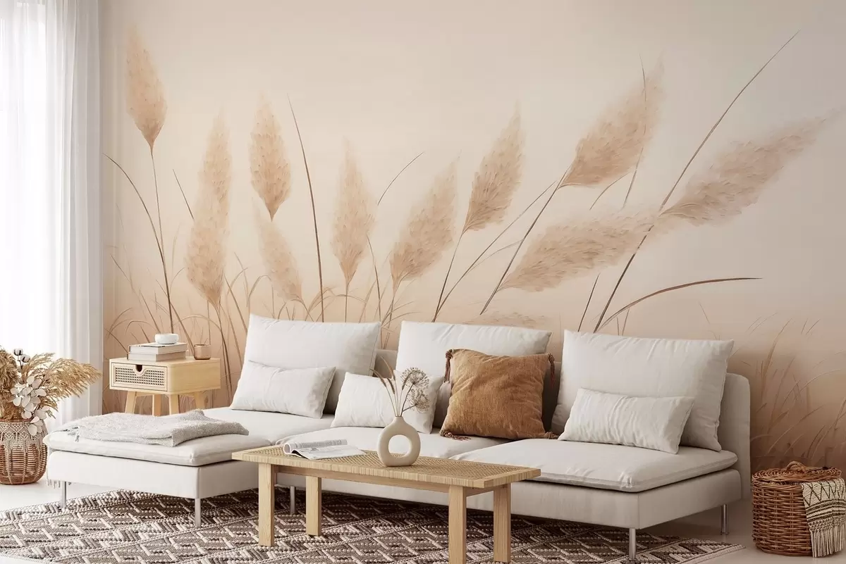 Papier peint Herbe de pampa beige tendre dans le champ w09324 buy France - Uwalls.fr Papier peint Herbe de pampa beige tendre dans le champ w09324