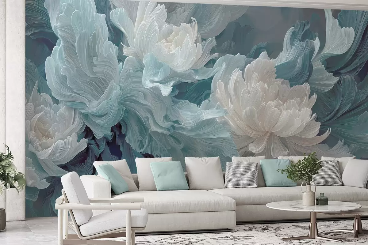 Papier peint Fleurs abstraites dans des tons bleus et turquoise w09452 buy France - Uwalls.fr Papier peint Fleurs abstraites dans des tons bleus et turquoise w09452