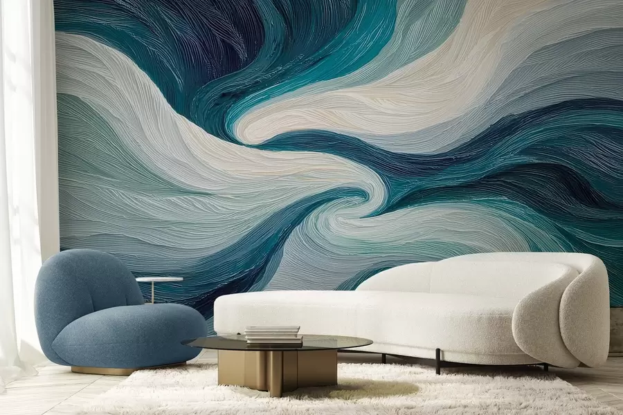 Papier peint Eau et vent abstraits dans des tons froids w09453