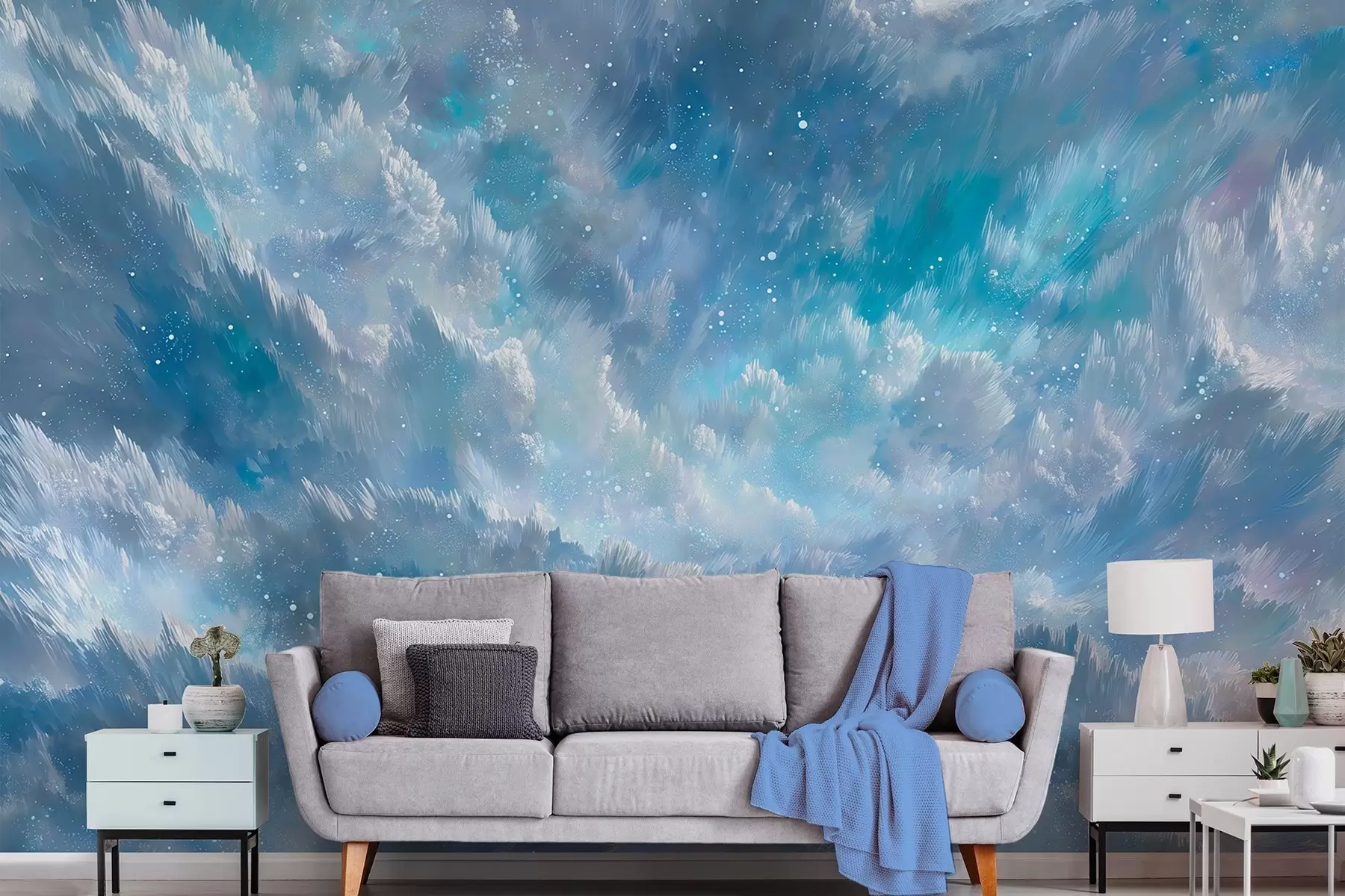 Papier peint Nuages abstraits célestes dans une palette pastel fraîche w09459