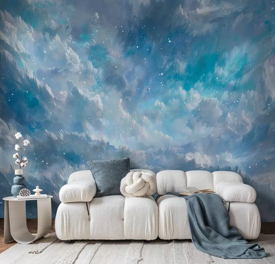 Papier peint Nuages abstraits célestes dans une palette pastel fraîche w09459