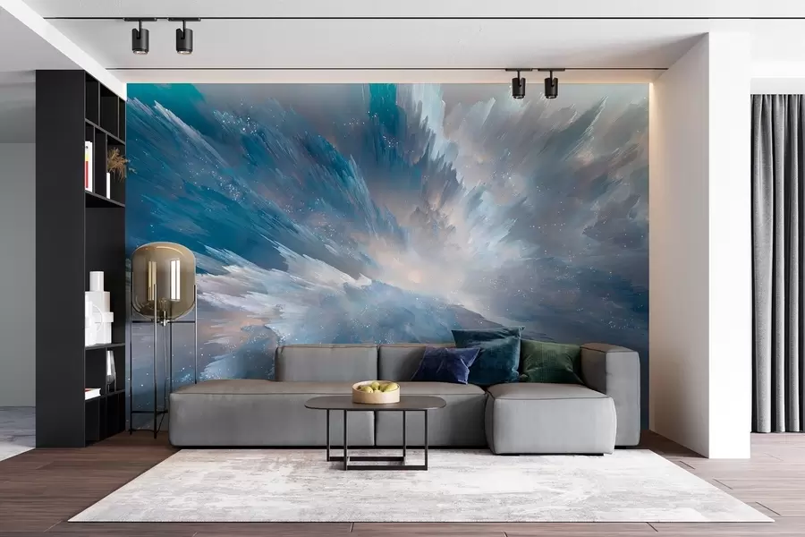 Papier peint Lueur cosmique abstraite dans des tons bleu glacé w09461