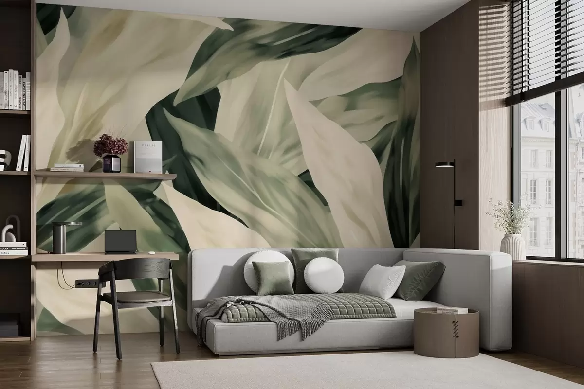 Papier peint Feuilles peintes w04799 buy France - Uwalls.fr Papier peint Feuilles peintes w04799