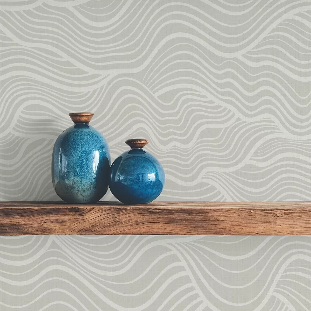 Papier peint Vagues sur fond gris-olive avec texture tissu a00681