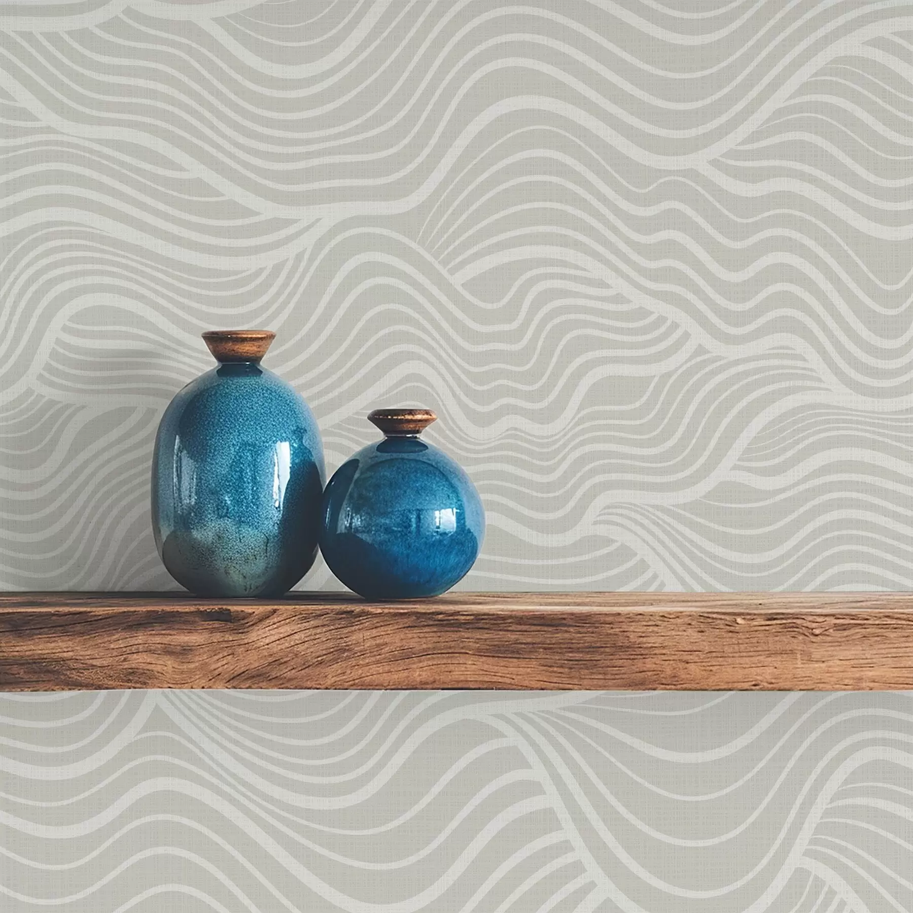 Papier peint Vagues sur fond gris-olive avec texture tissu a00681