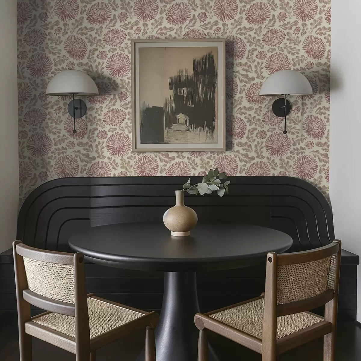 Papier peint Chrysanthèmes avec des accents de vin sur fond crème a00840v1