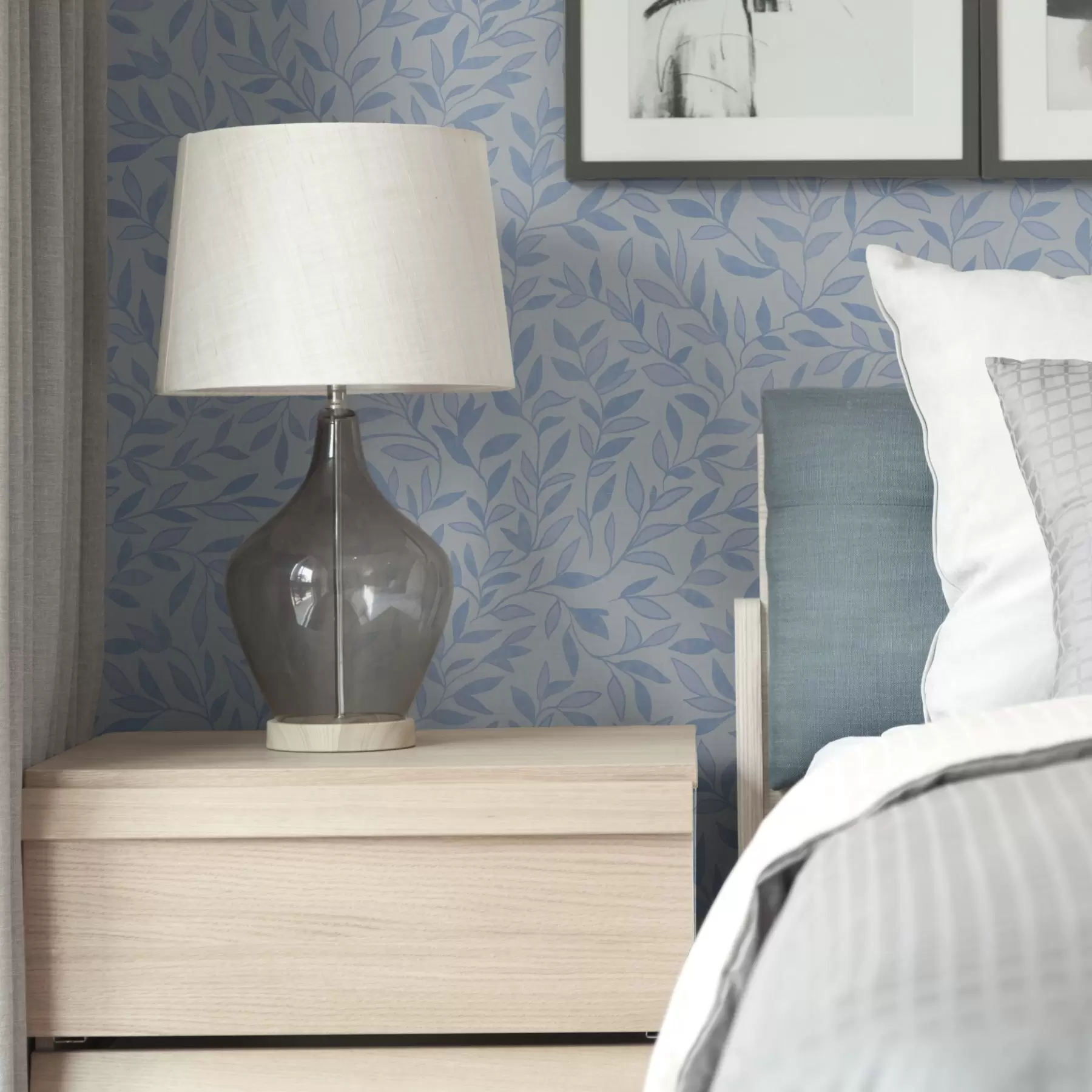 Papier peint Branches bleues avec feuilles bleu clair a00842