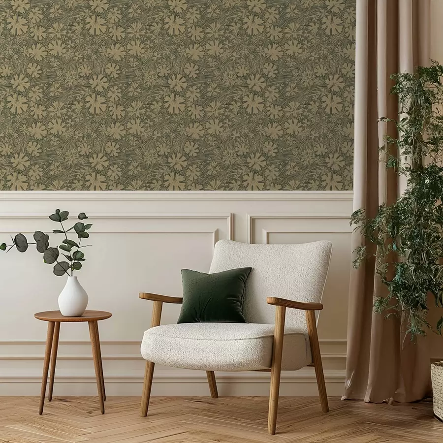 Papier peint Feuilles et herbes des champs dans des tons gris-olive a00847v1