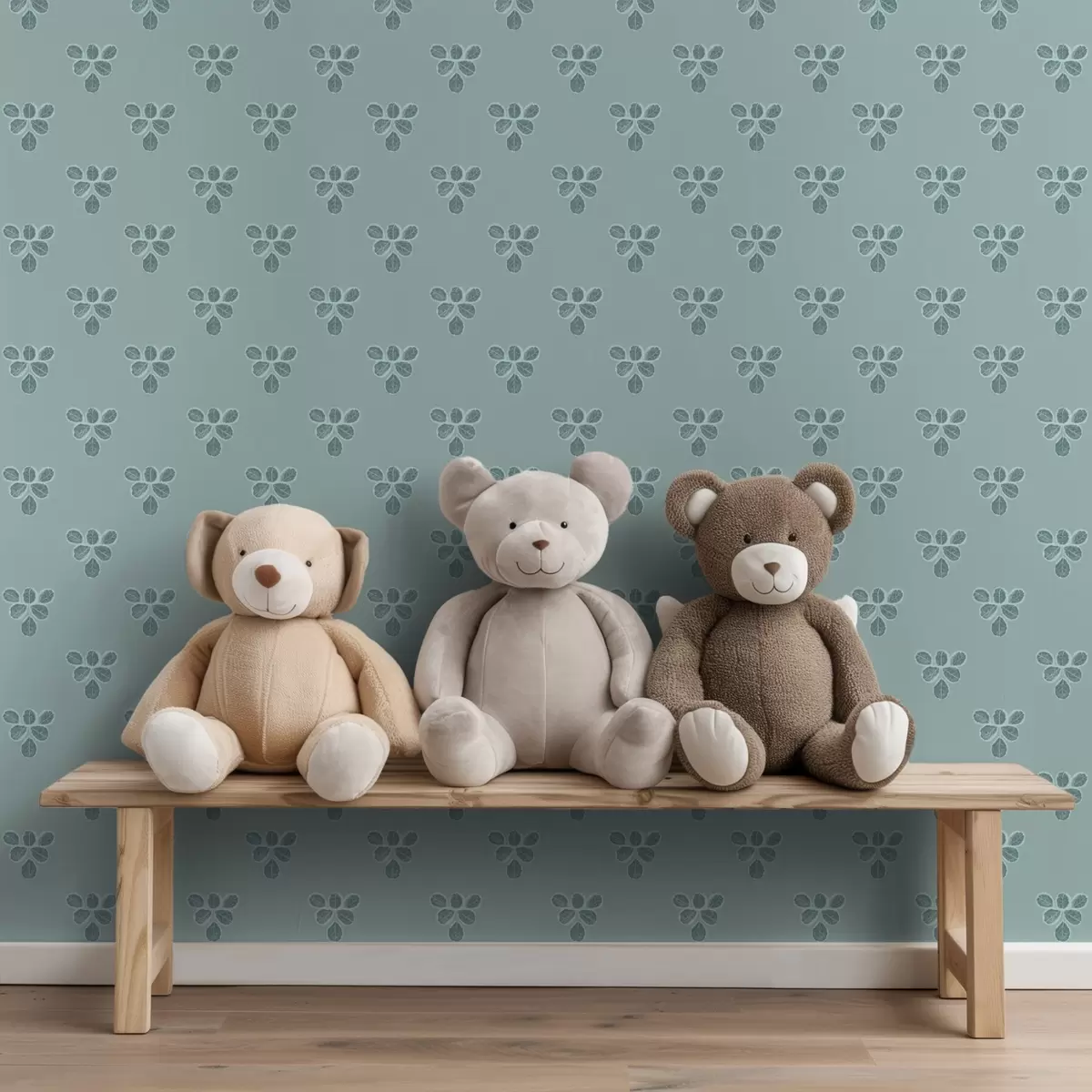 Papier peint Petite répétition : trios de feuilles sur fond bleu froid a00848v1