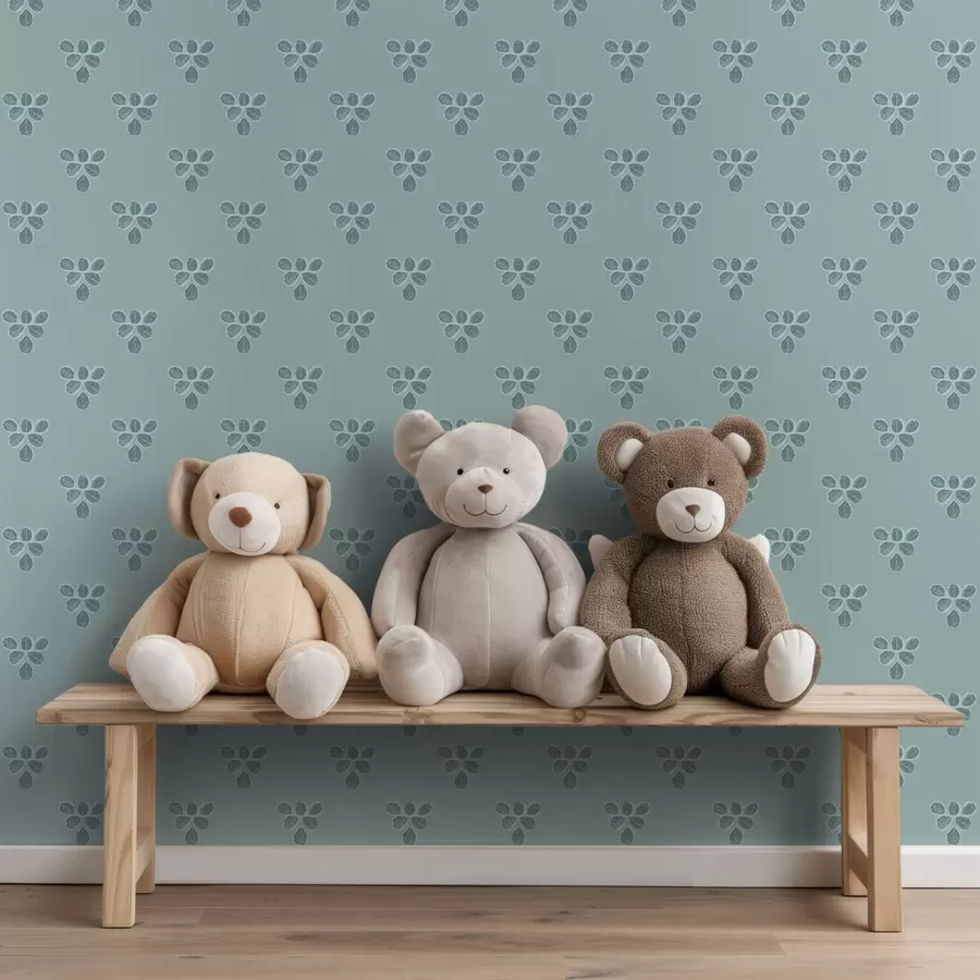 Papier peint Petite répétition : trios de feuilles sur fond bleu froid a00848v1