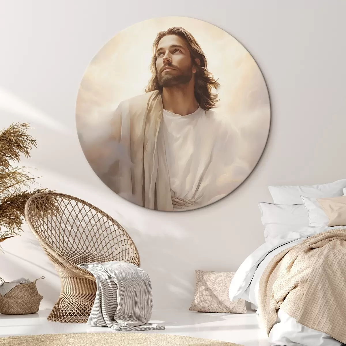 Tableaux rondes Jésus parmi les nuages r46445