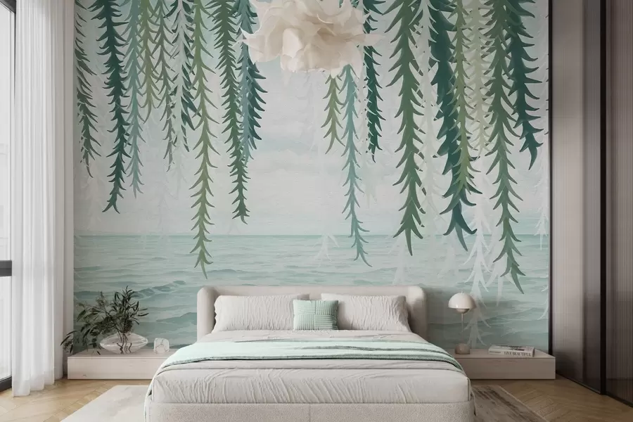 Papier peint Vignes délicates suspendues au-dessus de l'eau, style aquarelle w04830