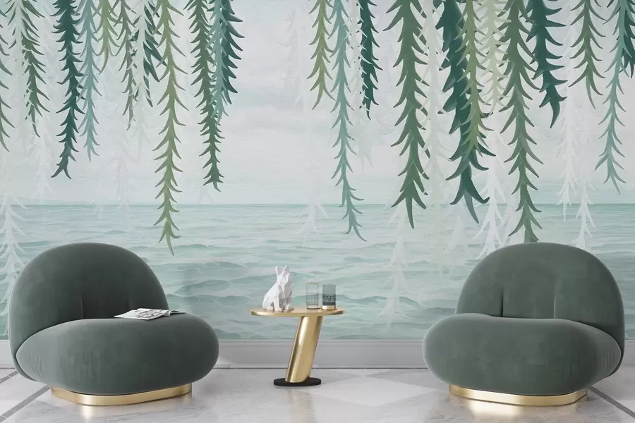 Papier peint Vignes délicates suspendues au-dessus de l'eau, style aquarelle w04830