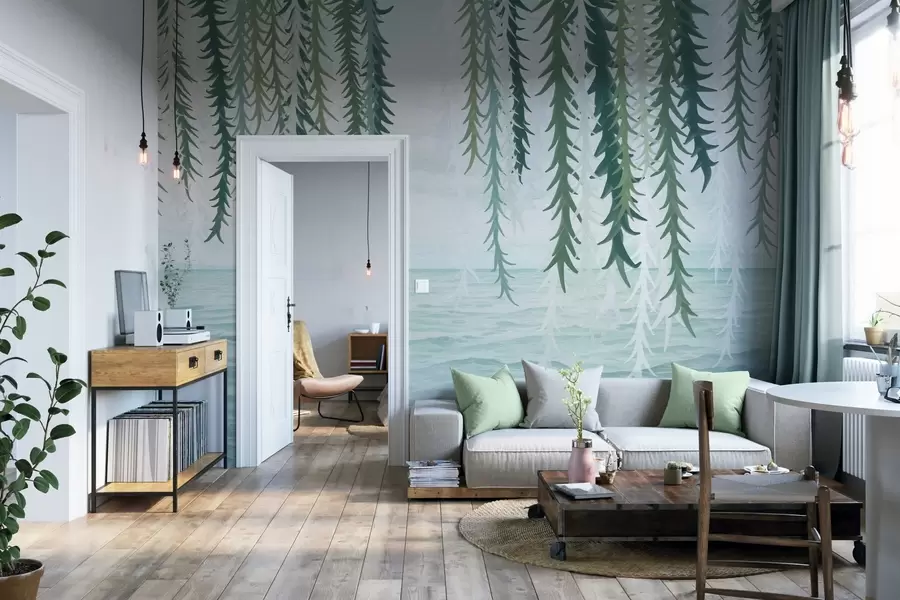 Papier peint Vignes délicates suspendues au-dessus de l'eau, style aquarelle w04830