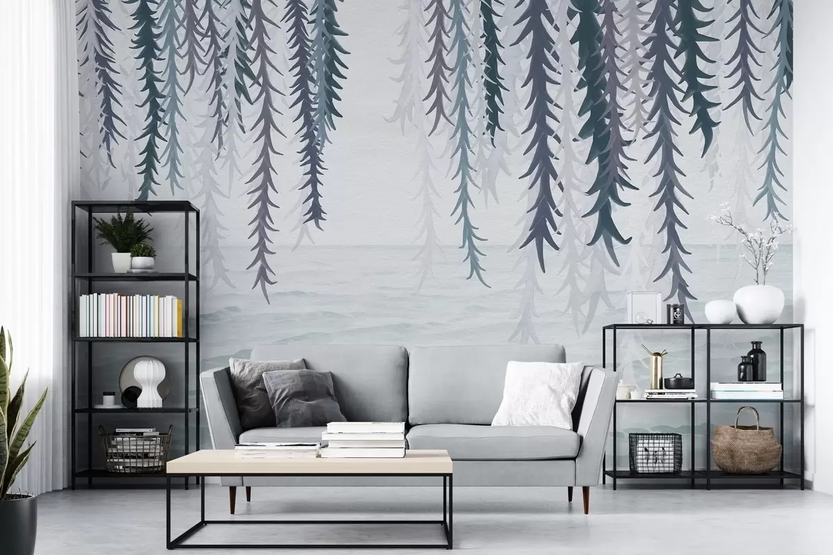 Papier peint Vignes délicates suspendues au-dessus de l'eau, style aquarelle w04830v3