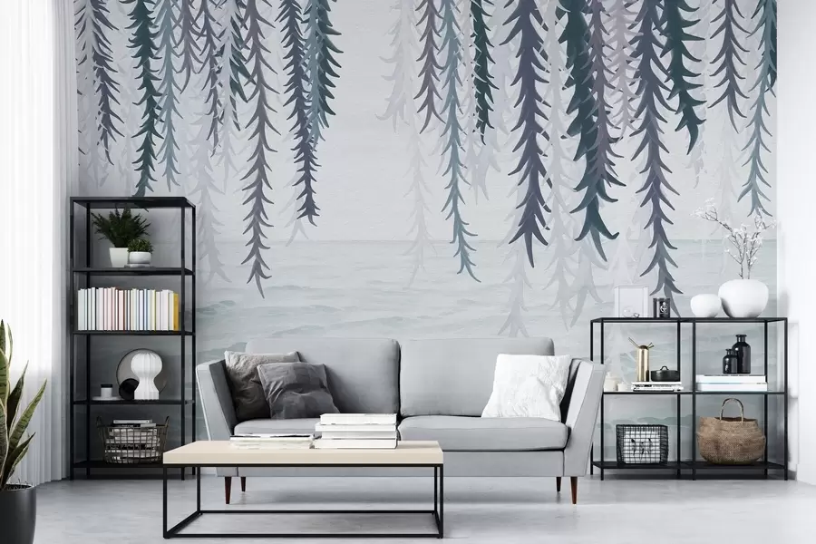 Papier peint Vignes délicates suspendues au-dessus de l'eau, style aquarelle w04830v3