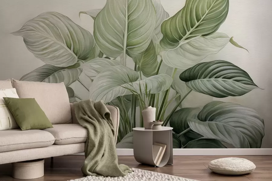 Papier peint Buisson luxuriant de feuilles vertes sur le mur w04835