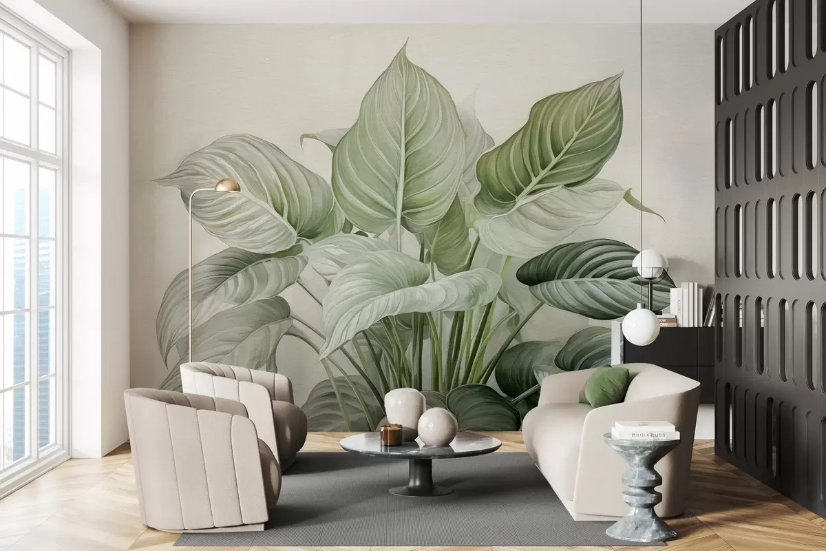 Papier peint Buisson luxuriant de feuilles vertes sur le mur w04835 buy France - Uwalls.fr Papier peint Buisson luxuriant de feuilles vertes sur le mur w04835