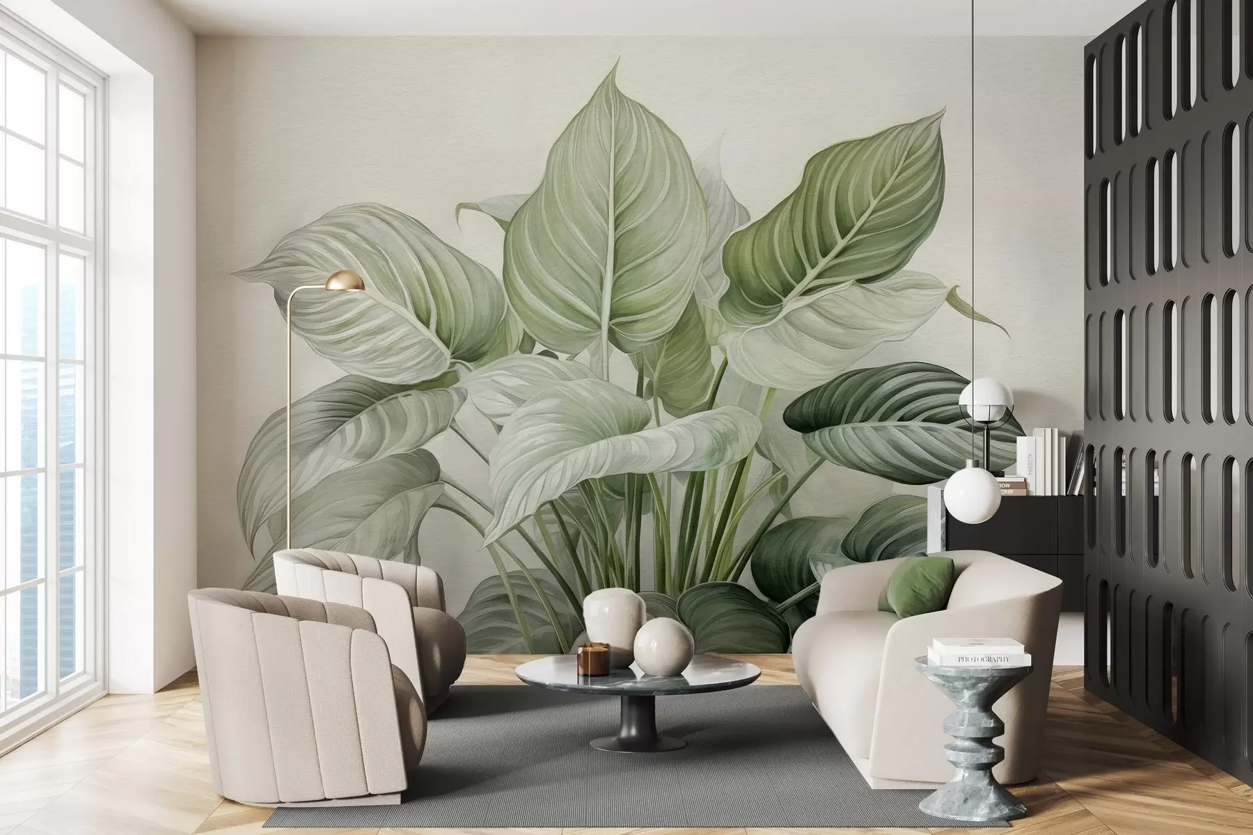 Papier peint Buisson luxuriant de feuilles vertes sur le mur w04835