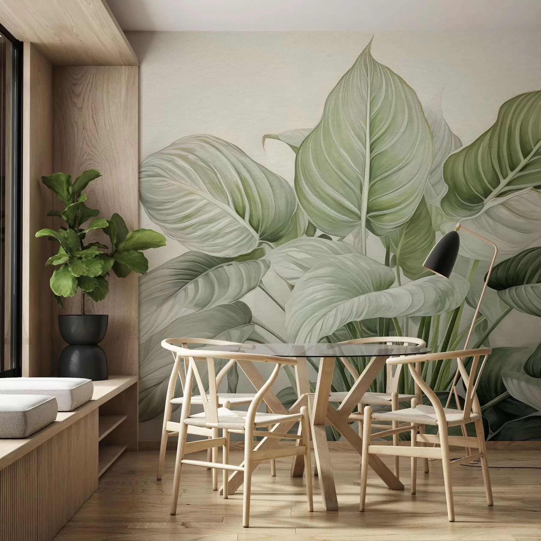 Papier peint Buisson luxuriant de feuilles vertes sur le mur w04835