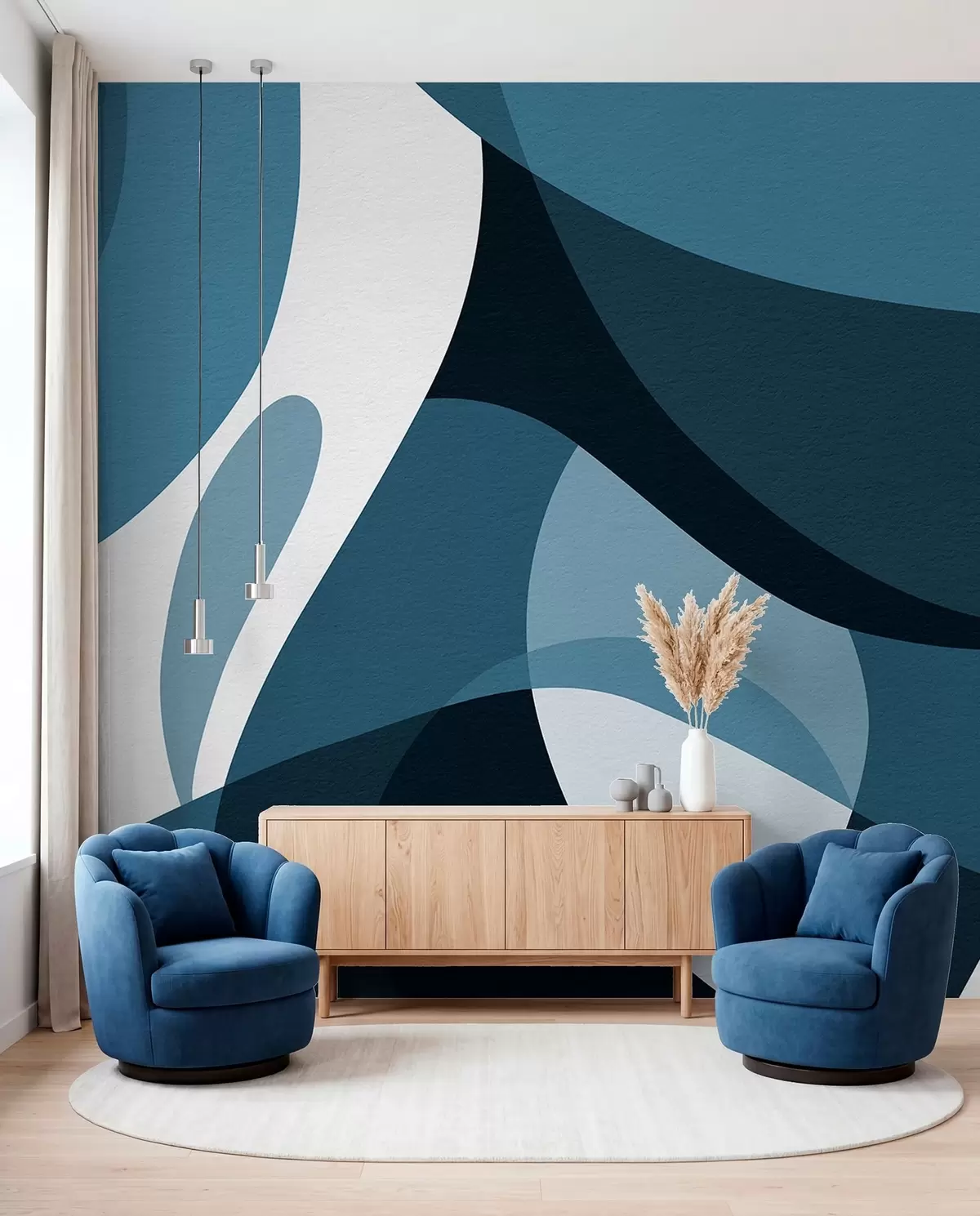 Papier peint Courbes en bleu profond w04843v1