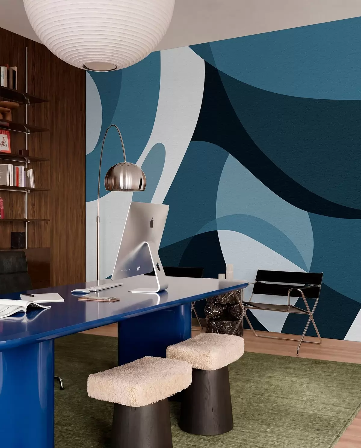 Papier peint Courbes en bleu profond w04843v1