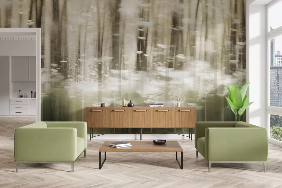 Papier peint Troncs d'arbres stylisés aux couleurs pastel w04844