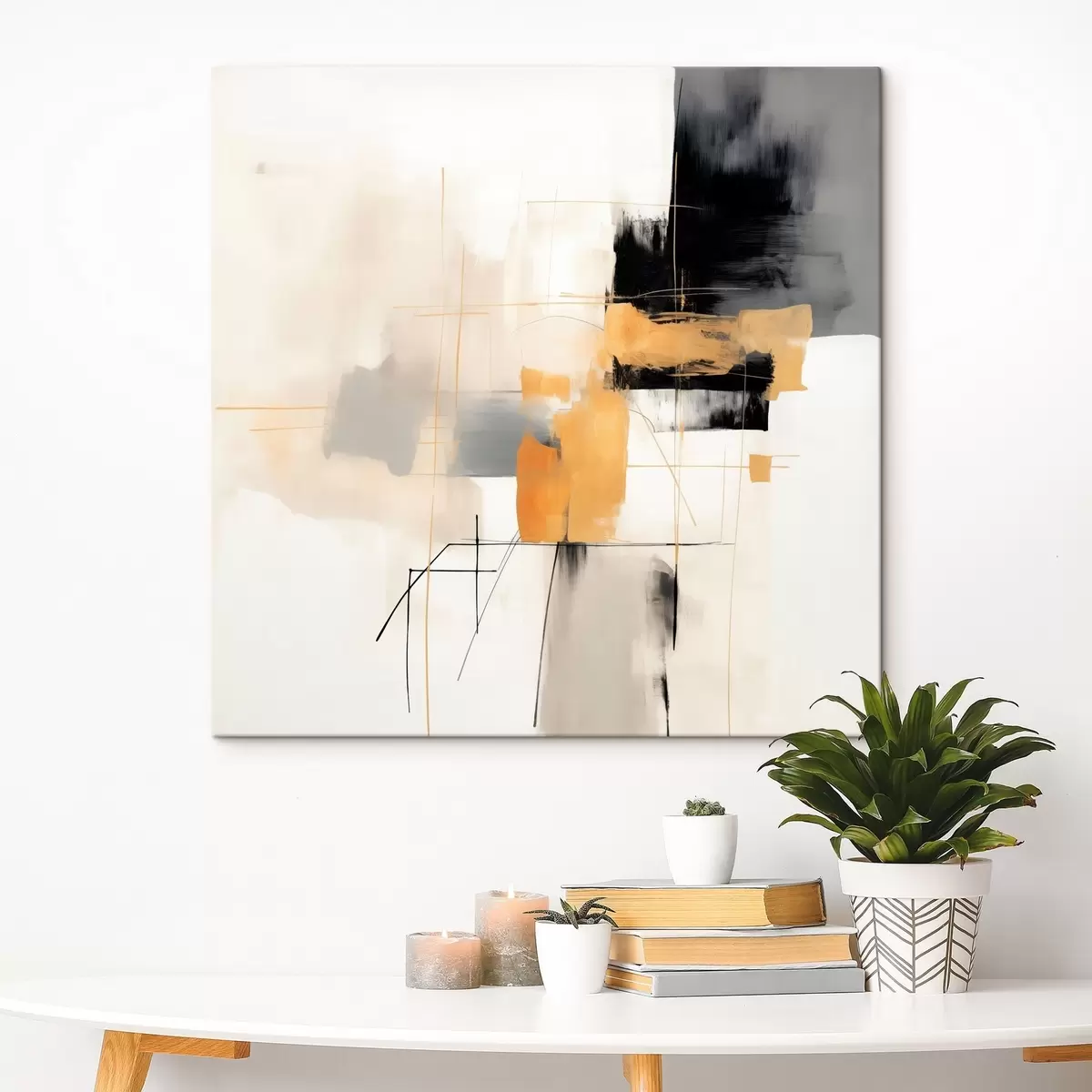 Tableau Peinture moderne, accents beige, pêche et graphite s46323