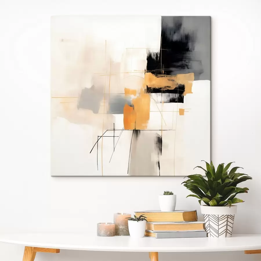 Tableau Peinture moderne, accents beige, pêche et graphite s46323 Tableau Peinture moderne, accents beige, pêche et graphite s46323