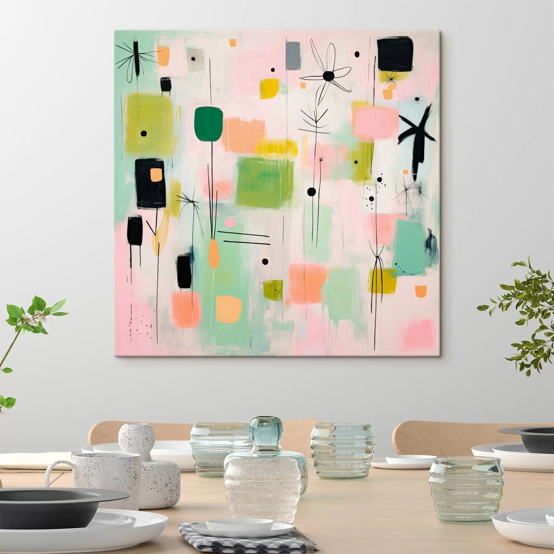 Tableau Fleurs abstraites, composition lumineuse dans un style huile s46325