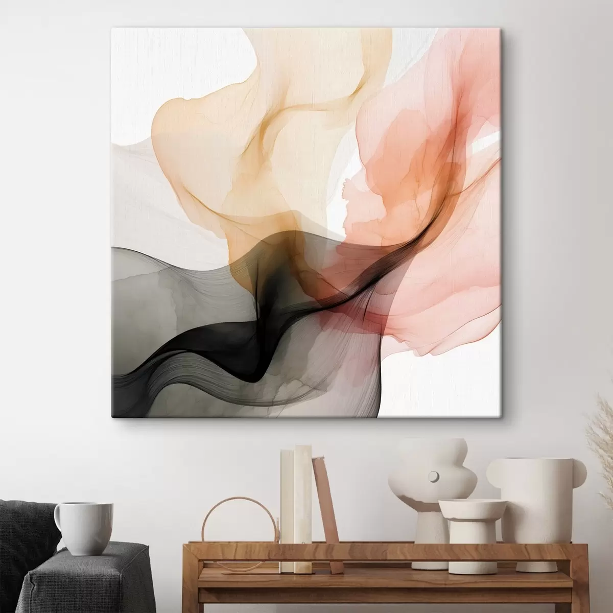 Tableau Débordements de corail et de gris dans un style délicat s46333