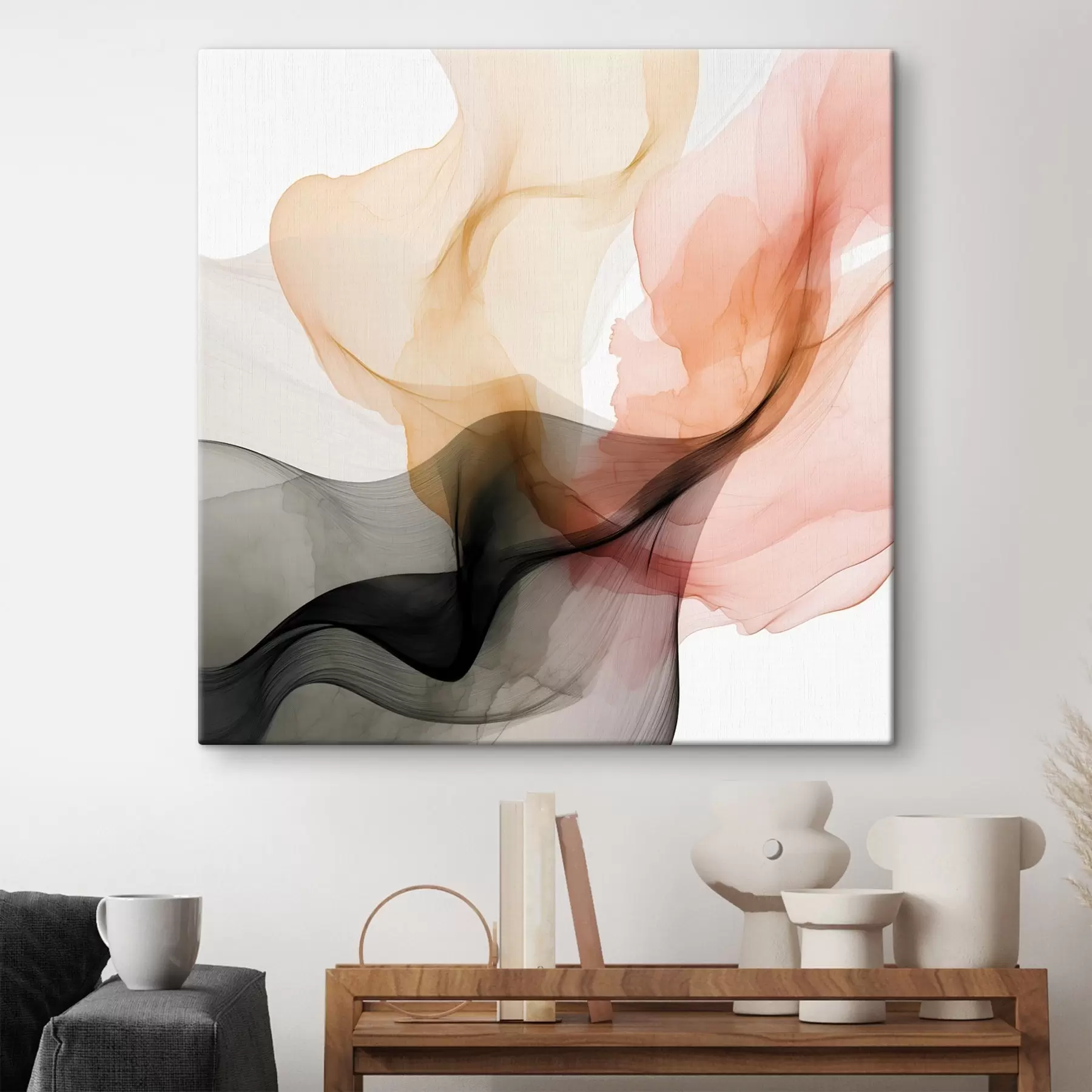 Tableau Débordements de corail et de gris dans un style délicat s46333