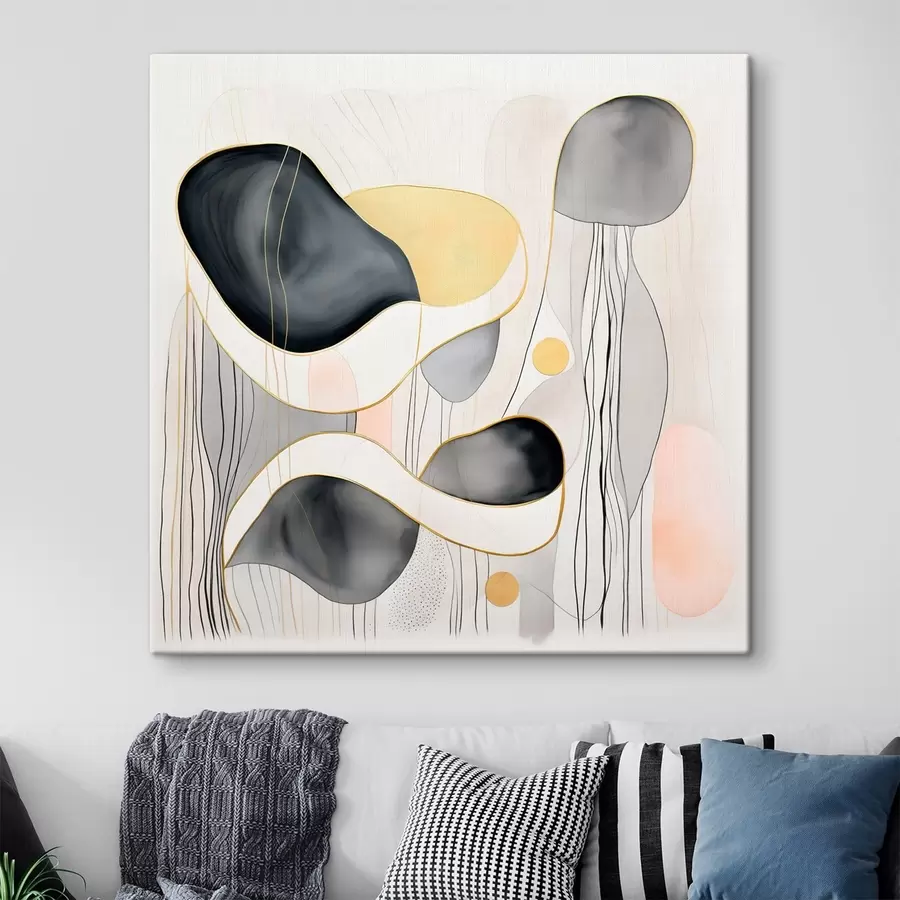 Tableau Composition neutre, taches grises et sableuses dans un style moderne s46334 Tableau Composition neutre, taches grises et sableuses dans un style moderne s46334