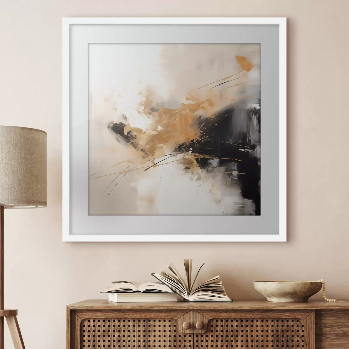 Poster Traits orange et noirs, abstraction moderne f46327