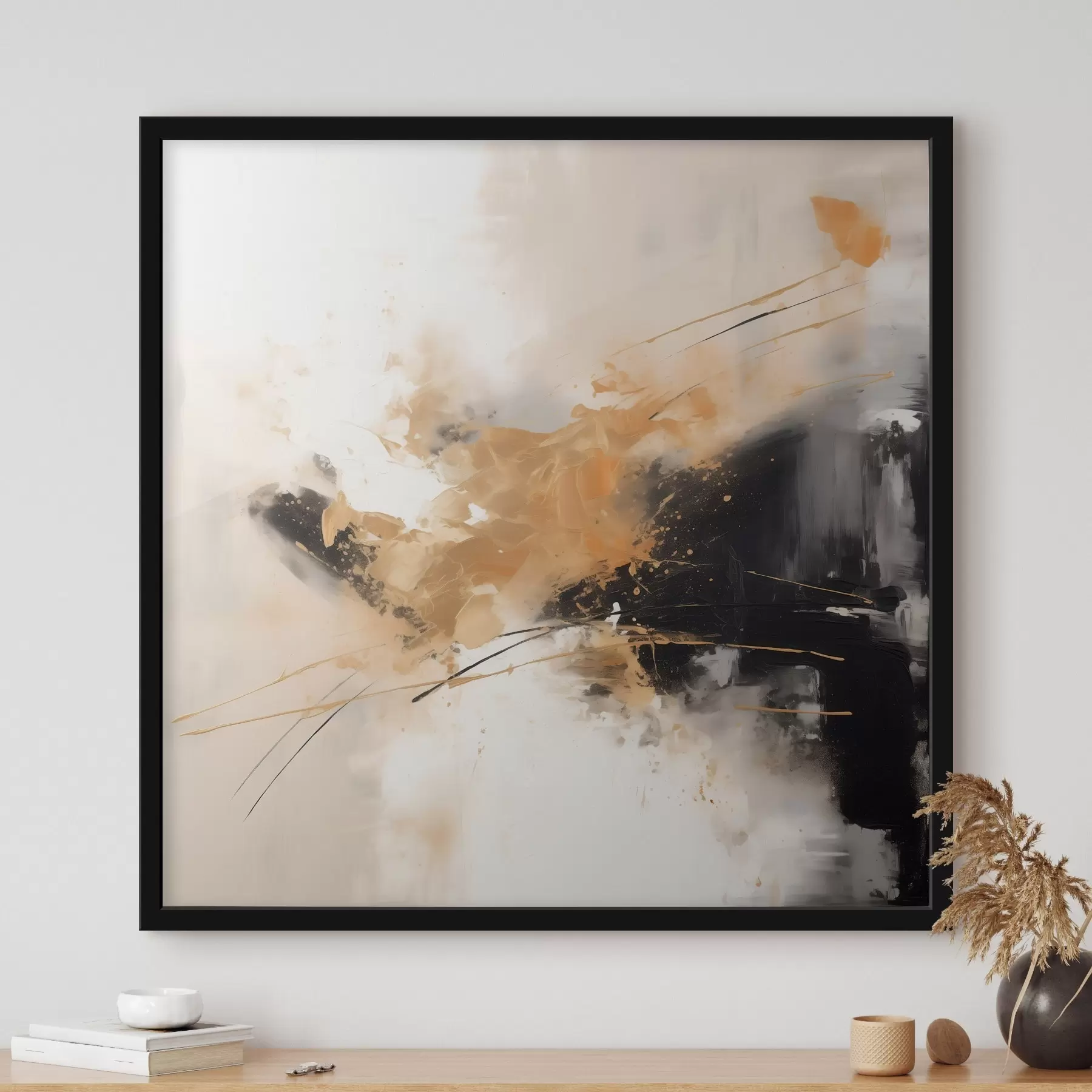 Papier peint Traits orange et noirs, abstraction moderne f46327