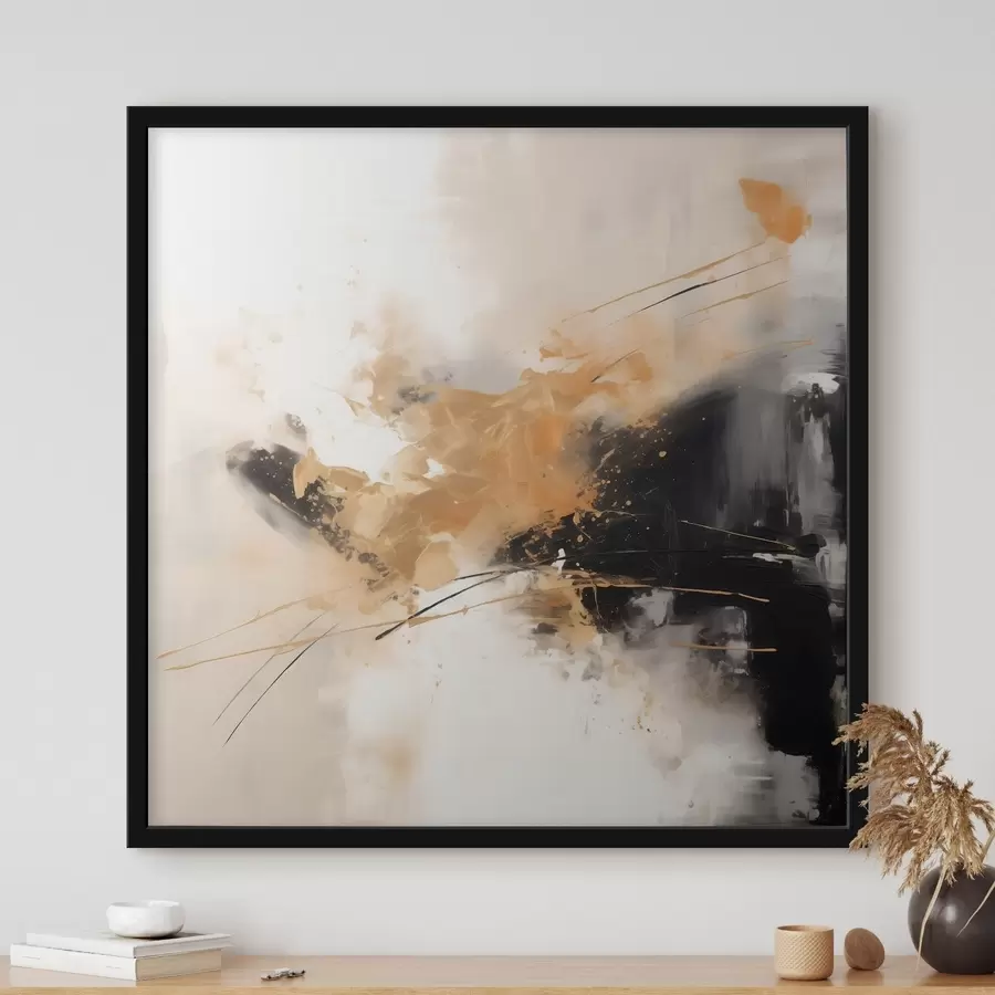 Papier peint Traits orange et noirs, abstraction moderne f46327