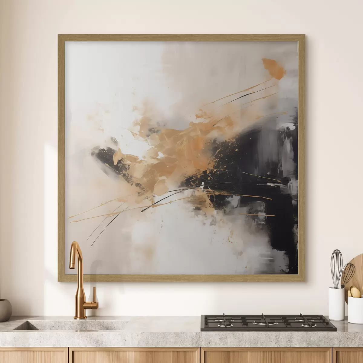 Poster Traits orange et noirs, abstraction moderne f46327