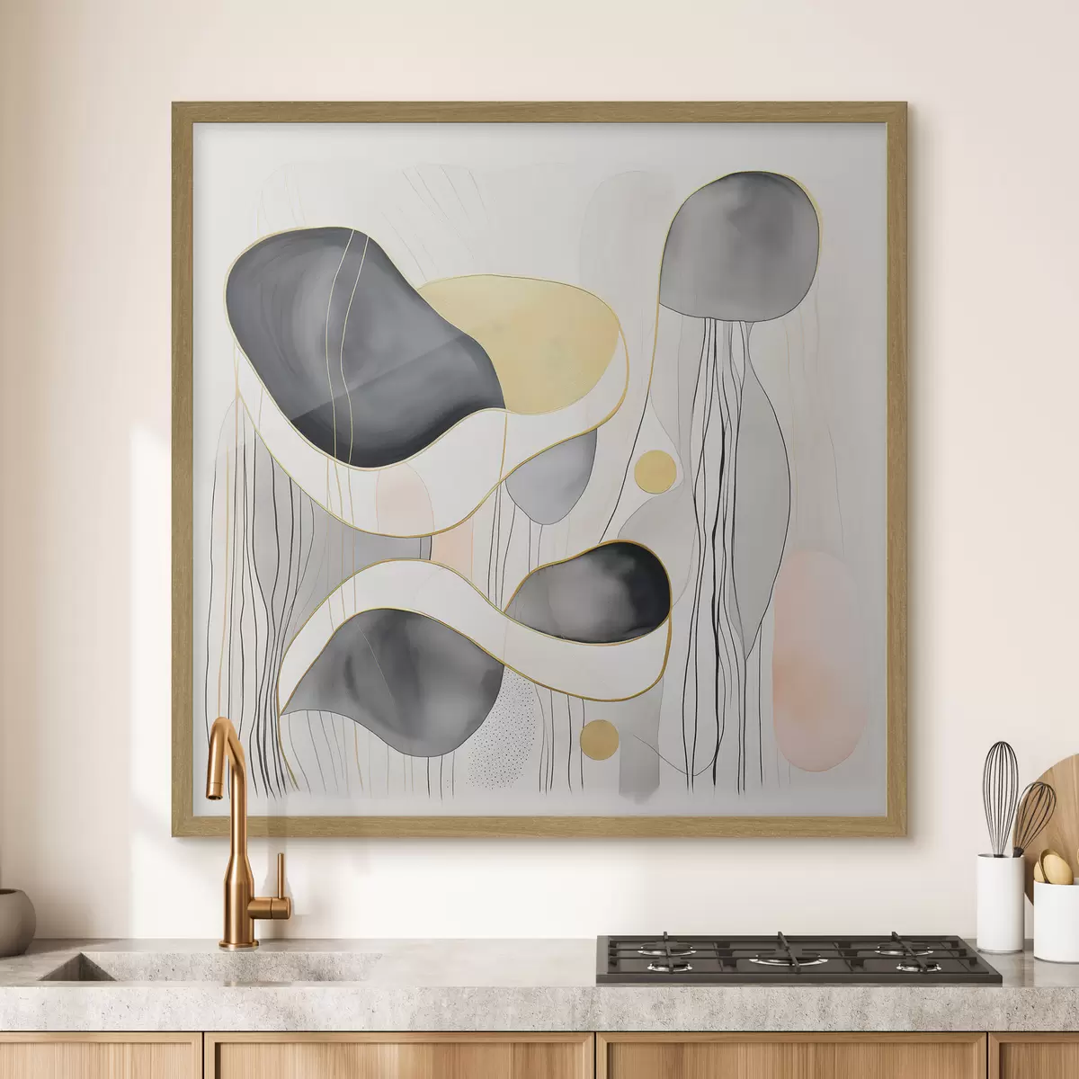 Poster Composition neutre, taches grises et sableuses dans un style moderne f46334