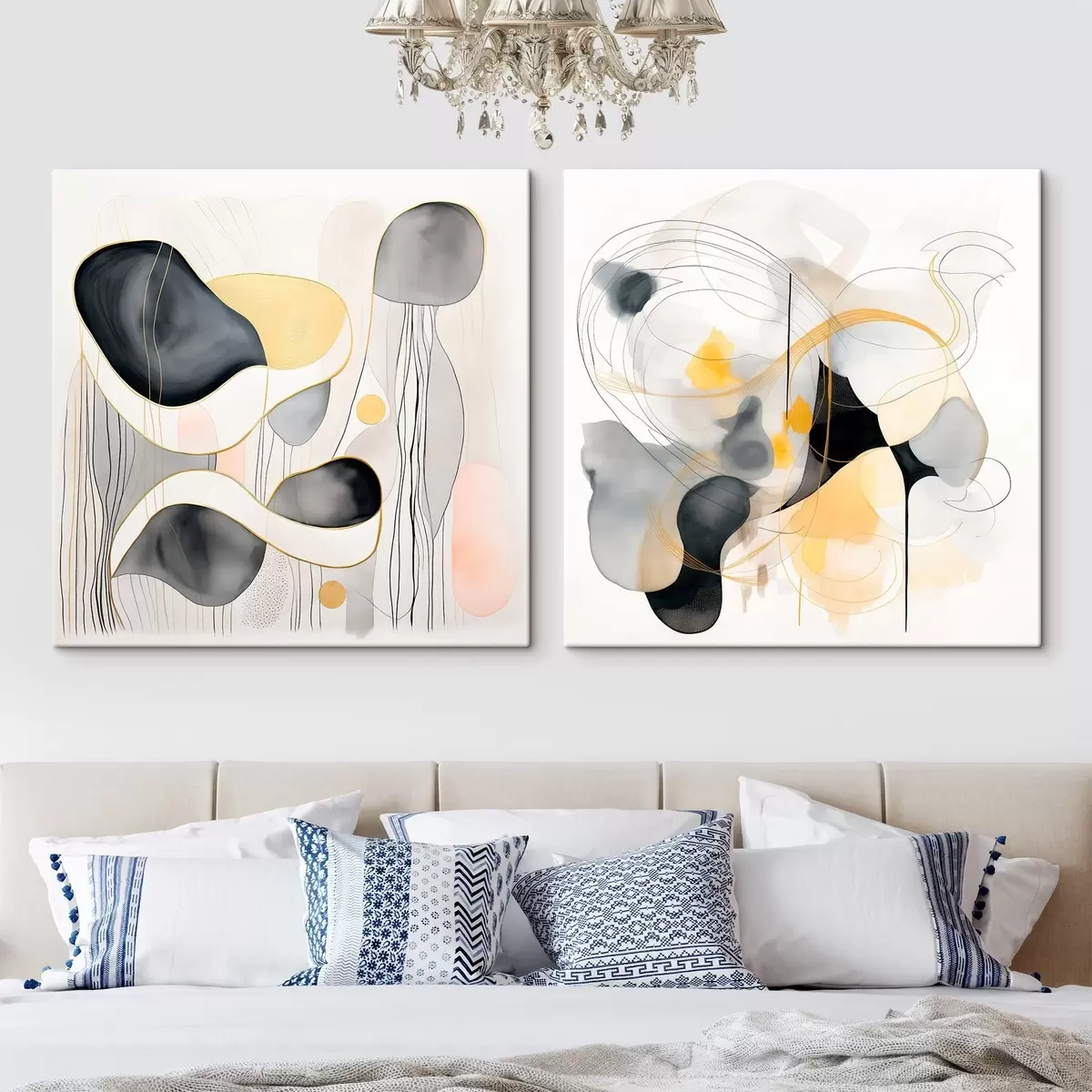 Tableau Monochrome et accents jaunes dans un style abstrait m00905