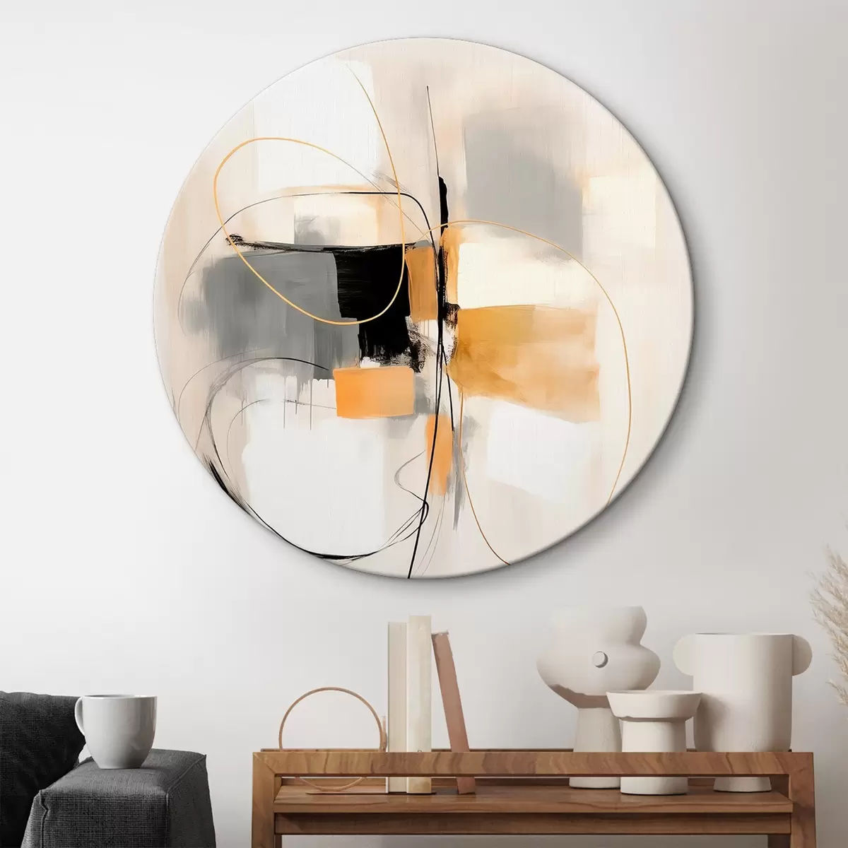 Tableaux rondes Abstrait, lignes et formes dans le style huile r46322