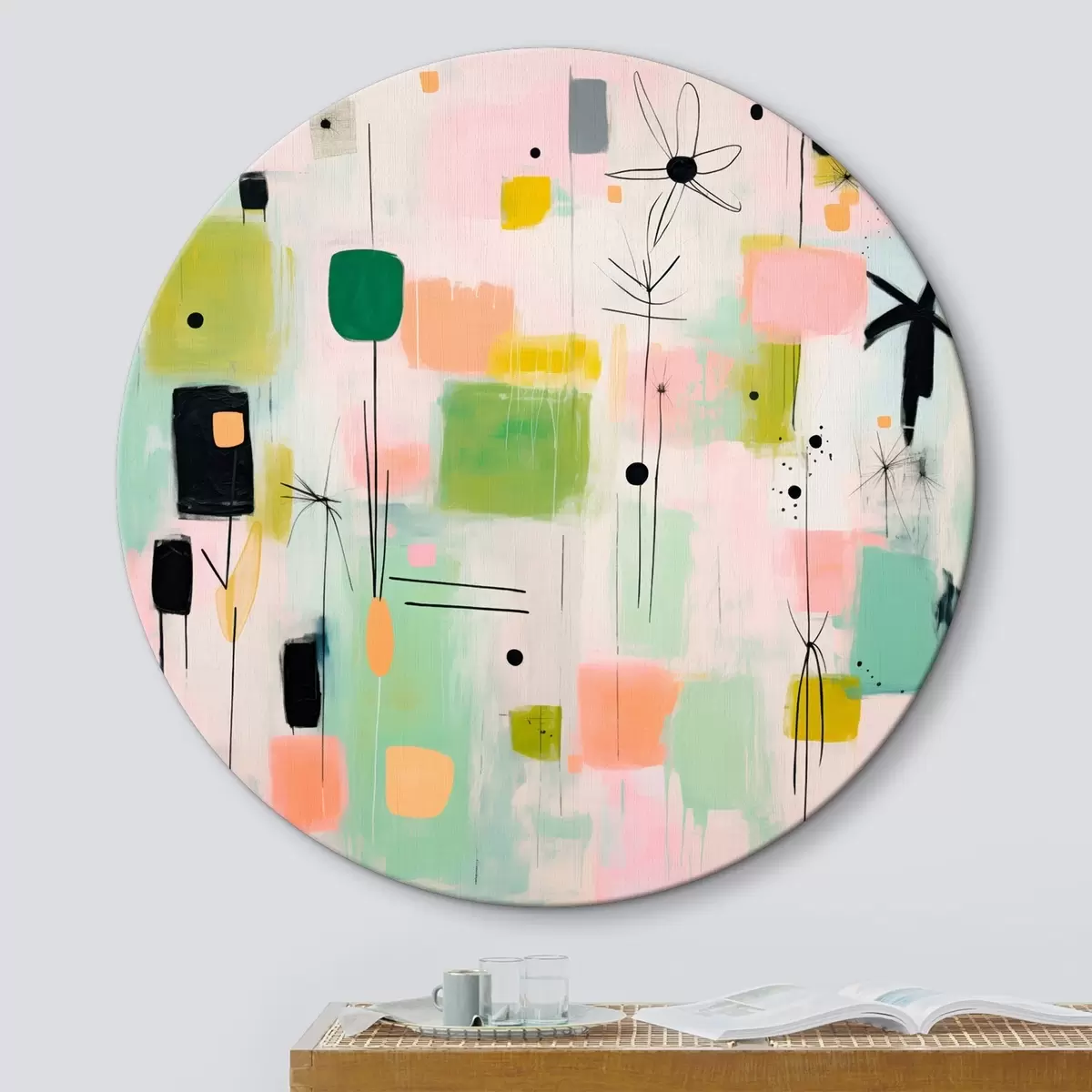 Tableaux rondes Fleurs abstraites, composition lumineuse dans un style huile r46325