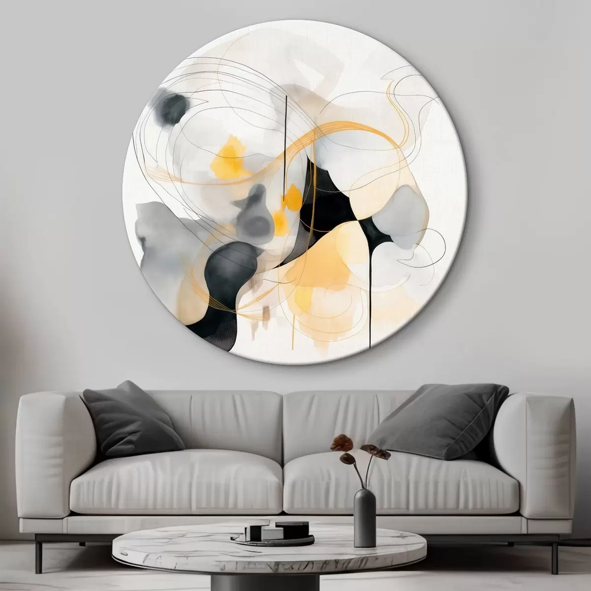 Tableaux rondes Lignes chaotiques et taches dans un style moderne r46335