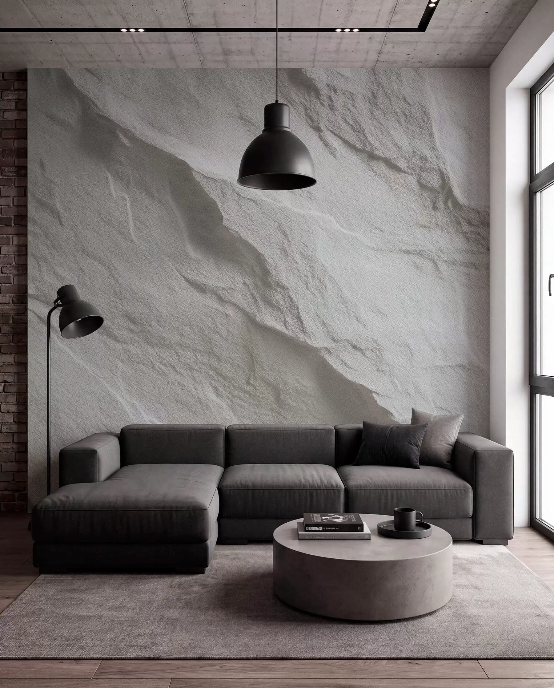 Papier peint imitation de roche blanche dans la décoration intérieure w04818