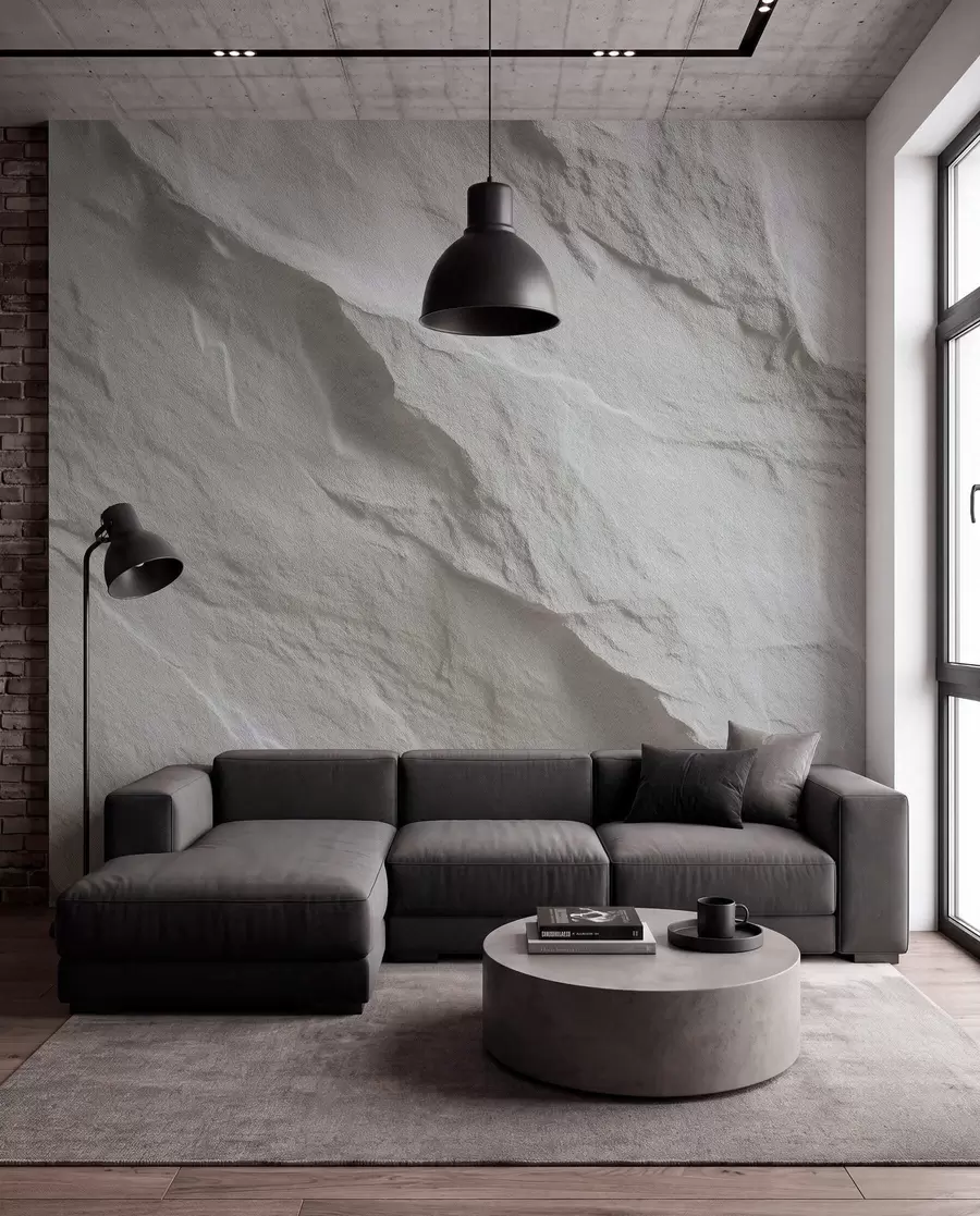 Papier peint imitation de roche blanche dans la décoration intérieure w04818
