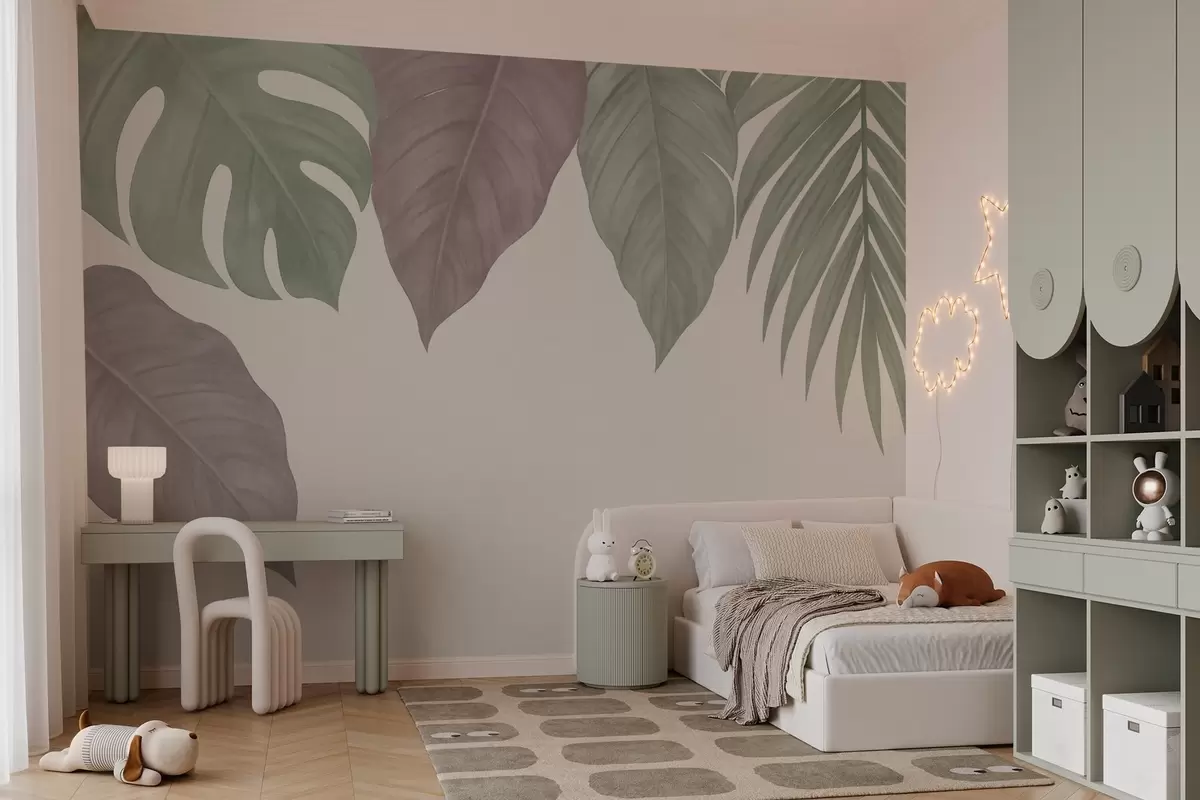 Papier peint grandes feuilles tropicales dans un style simple, vues d'en haut w04819 buy France - Uwalls.fr Papier peint grandes feuilles tropicales dans un style simple, vues d'en haut w04819